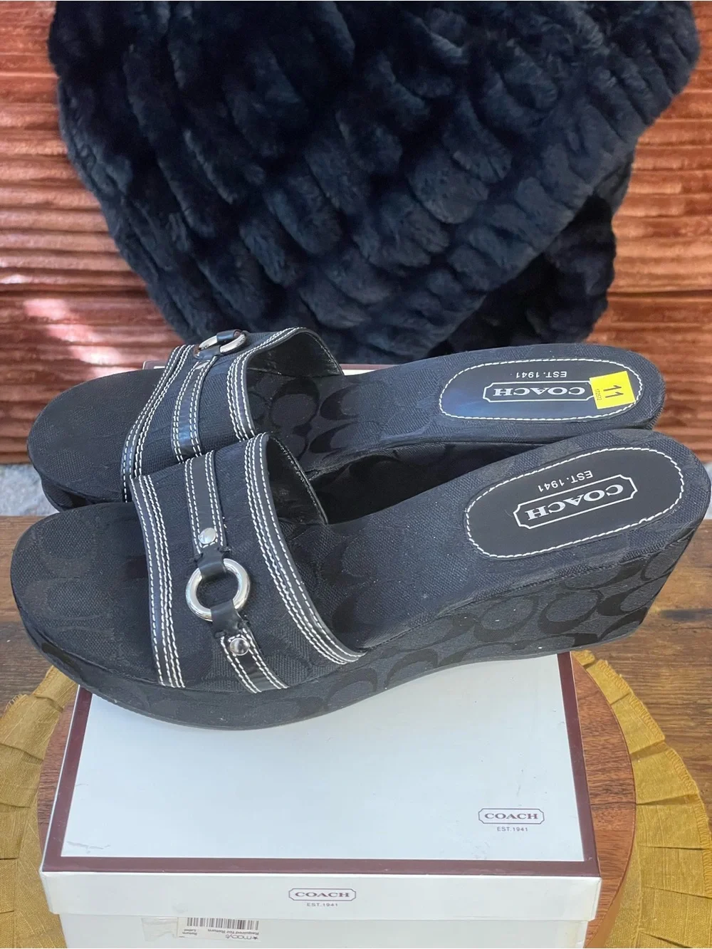 COACH Tyra Signature Black Y2K Contrast Stitching Wedges Size 11